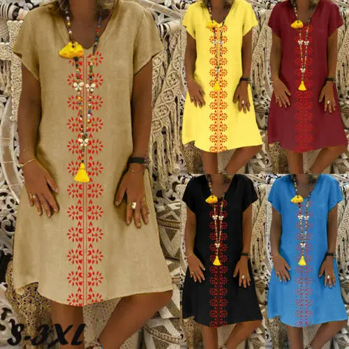 2019 женское летнее платье Бохо короткий рукав Вечеринка цветочный принт пляжный