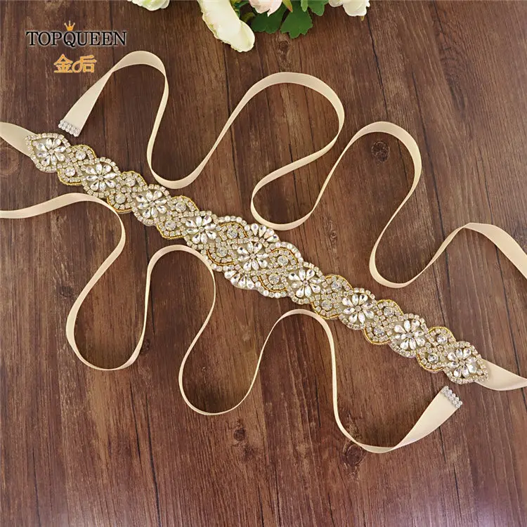 Champagne TOPQUEEN S161B-G, Быстрая, свадебные Стразы, бриллианты, бисер, пояс, свадебные золотые стразы, пояс из бисера, ремни для платьев - Цвет: Champagne