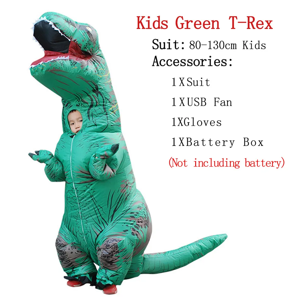Kids-Green T-REX талисман надувной костюм на День Благодарения Рождество взрослых детей Аниме Косплей динозавр животных комбинезон подарок Disfraz - Цвет: Kids-Green
