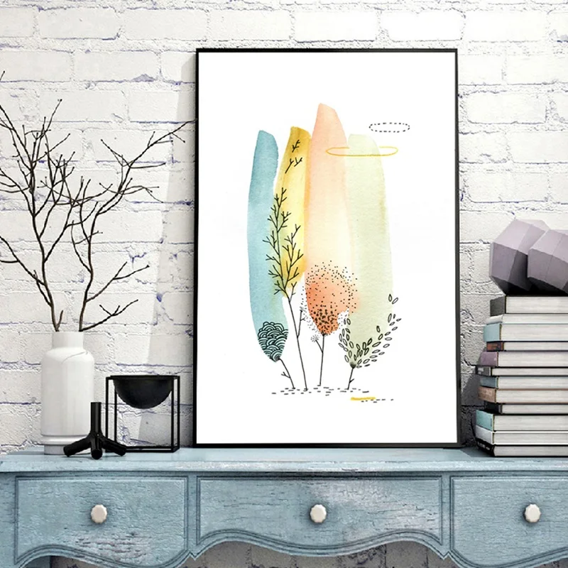 

Modern Abstract Tree Colorful Feather Canvas Art Cartoon Paintings For Living Room Posters And Prints Wall Poster Unframed