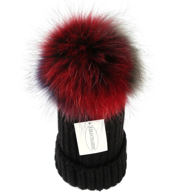 Модные новые помпоны из натурального Лисьего меха норки 18 см Skullies Beanies, шапки для женщин и девочек, зимние теплые шапки, детские шапки Skullies Beanies