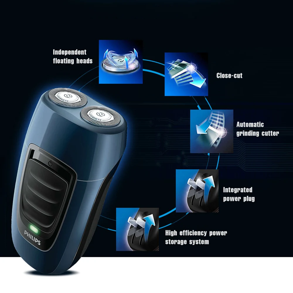 Philips PQ190 электробритва для путешествий бритва для бритья борода машина для бритья с 2 плавающими головками перезаряжаемая для мужчин