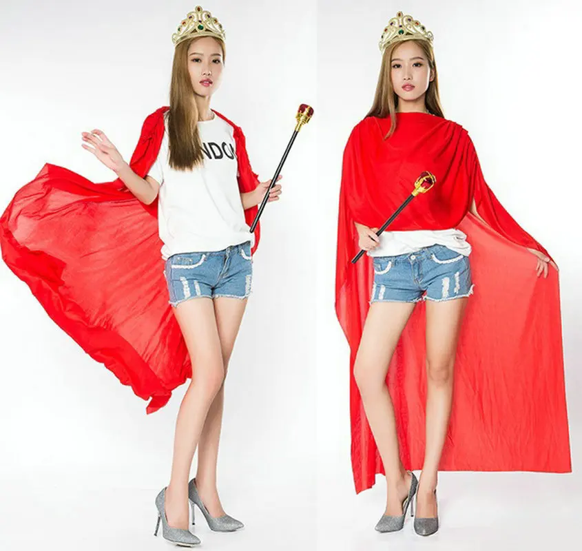 Royal Crown Sceptre Cloak Cape Kids Adult King Queen Costume Halloween Party Cosplay Props| |