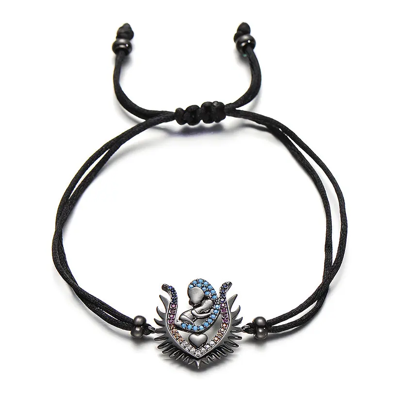 black Pipitree Модный Ангел крылья с мама и детский браслет с подвесками подарок на день рождения матери счастливые красные браслеты для женщин ювелирные изделия - Окраска металла: black