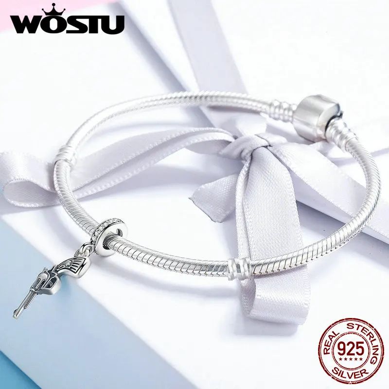 WOSTU подлинный 925 пробы Серебряный винтажный револьвер кулон-Пистолет Шарм подходит браслет ожерелье DIY бусы ювелирные изделия CQC508