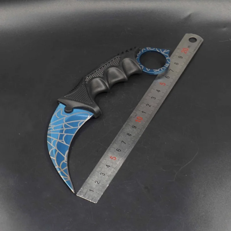 Синий Нож с когтями Karambit CS GO Рогатка из нержавеющей стали с прицелом, тренировочный нож для выживания, походные ножи с фиксированным лезвием, EDC, мульти инструменты - Цвет: Синий