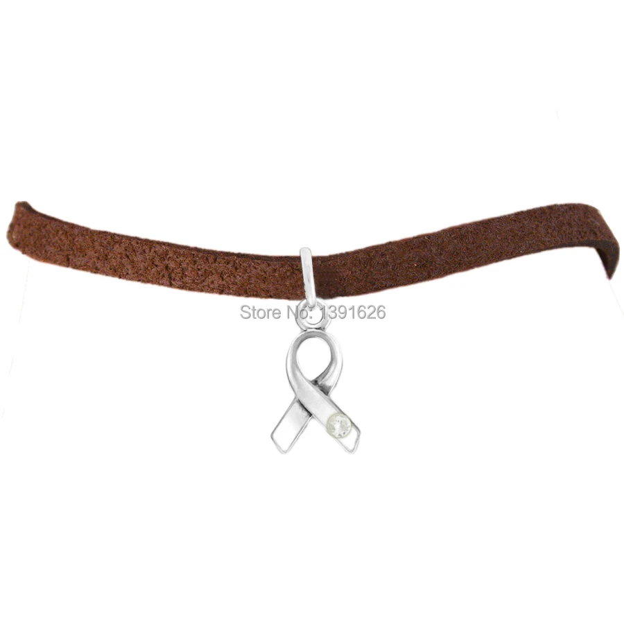 Against Domestic Violence Ribbon Znic Alloy Silver Clear Crystal Charm Leather Bracelets | Украшения и аксессуары