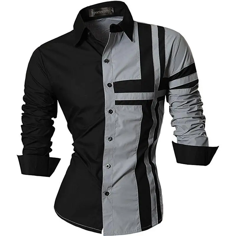 JZS051-Gray Sportrendy, мужские рубашки, повседневные, модные, с длинным рукавом, облегающие, стильные, с принтом черепа, татуировки, JZS047 - Цвет: JZS051-Gray
