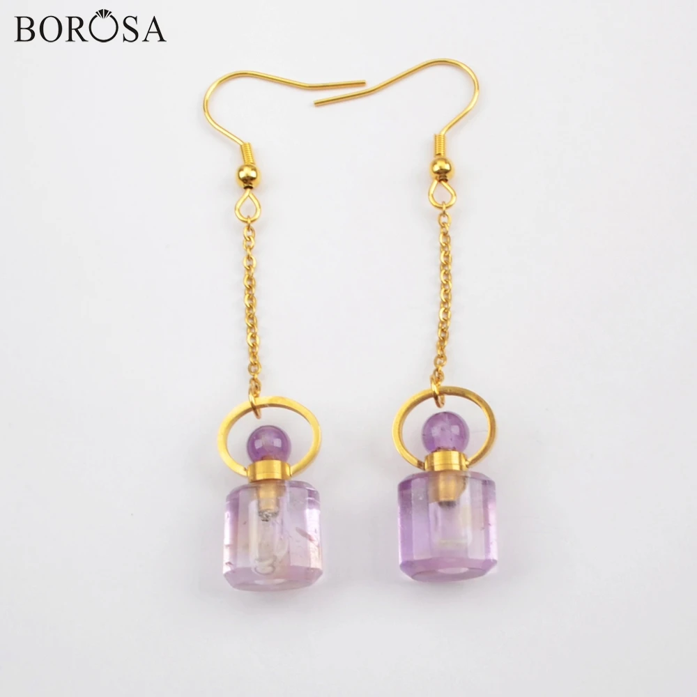 

Женские серьги-капельки BOROSA, 3 пары, в форме флакона духов, натуральные аметисты, в форме флакона аромата, на заводе, WX1169