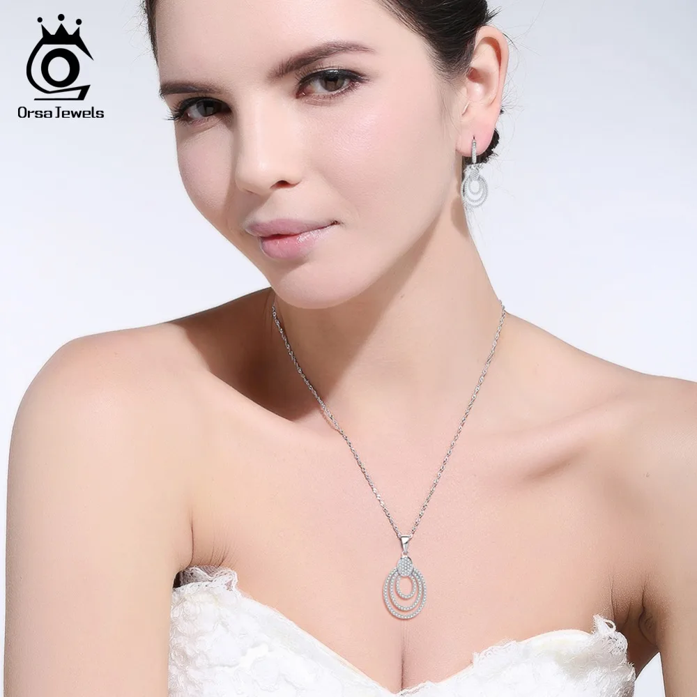 ORSA JEWELS Настоящее серебро 925 пробы ожерелья женские капли воды кулон AAA кубический