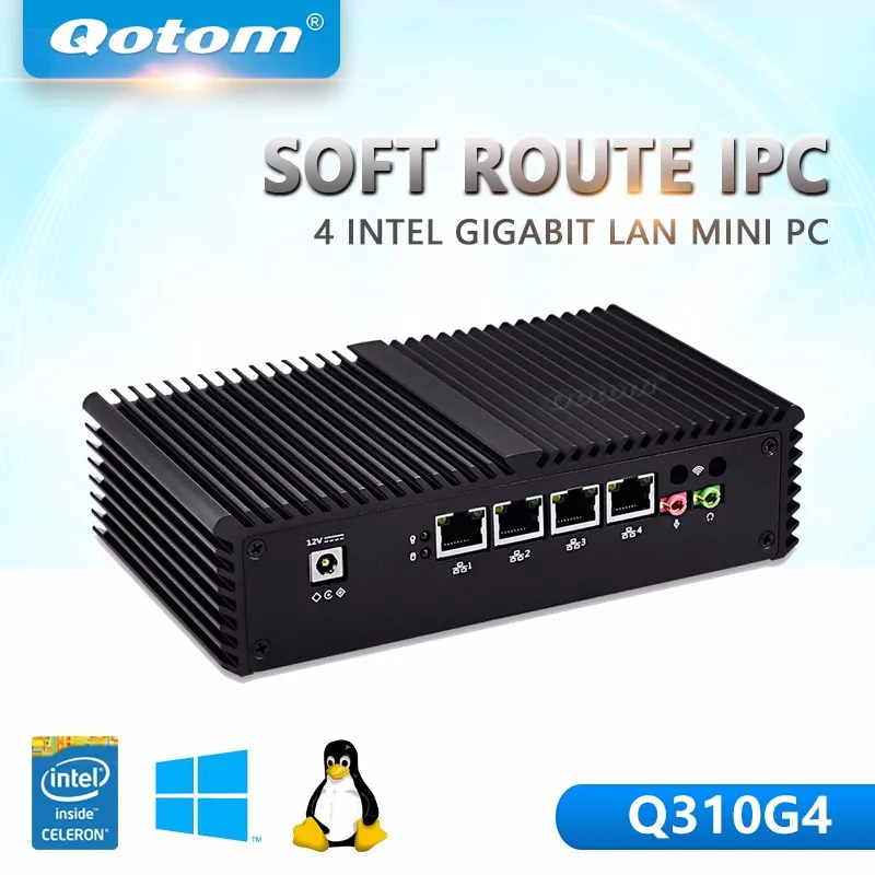 Qotom Мини ПК Barebone 4 lan intel Celeron 3215U Core i3 i5 Pfsense брандмауэр микро безвентиляторный мини ПК Linux Ubuntu серверный компьютер