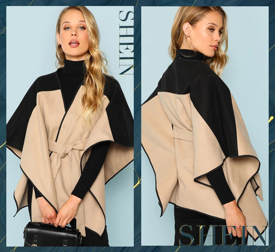 SHEIN Легкое Пальто С Поясом И Контрастной Отделкой, Контрастное Пальто На Запах