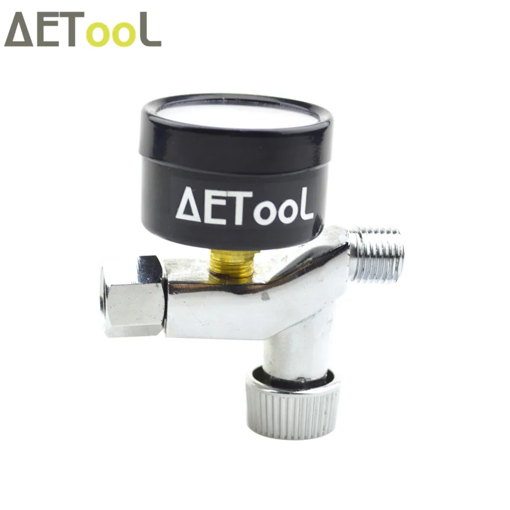 AETool 1/4 дюйма Регулируемый мини Регулятор давления воздуха Манометр HVLP