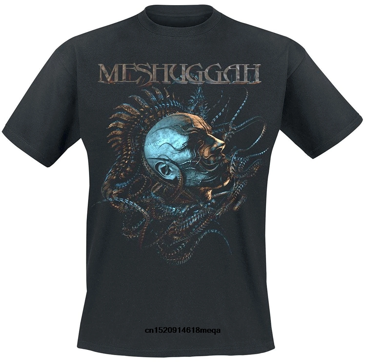 Мужская футболка Meshuggah Head хлопковая с коротким рукавом черного цвета | одежда