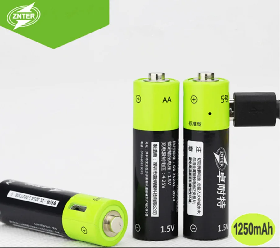 Аккумулятор ZNTER AA 1 5 в 1250 мАч 1/2/4/8 шт. USB быстрая зарядка перезаряжаемая литий