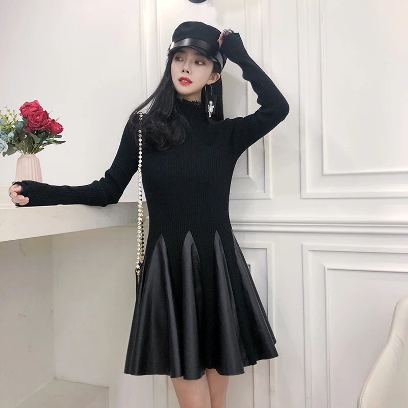 Женские платья осень зима 2018 новые кружевные лоскутные винтажные тонкие