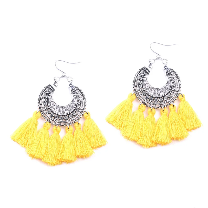 Ретро богемные ветровые серьги Мода 2017 желтый кисточки кулон женская модная