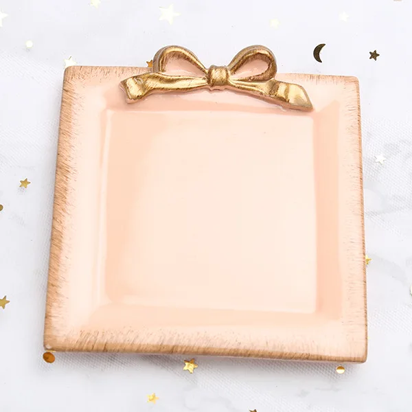 Pink square 1 шт. смолы Прямоугольник бантом тарелки Мороженое Чаши украшения ремесла закуски конфеты лоток для хранения ювелирных изделий блюдо Закуски Блюдо подарки - Color: Pink square