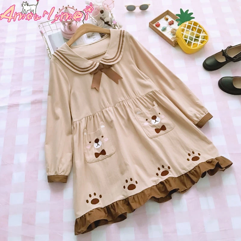 Женское платье 2020 весеннее женское японское милое Мори с бантом и матросским