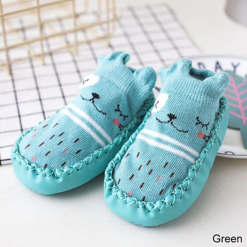 Green REAKIDS/носки для малышей милые носки для новорожденных с героями мультфильмов зимние нескользящие носки для маленьких мальчиков и девочек с изображением лисы - Цвет: Green
