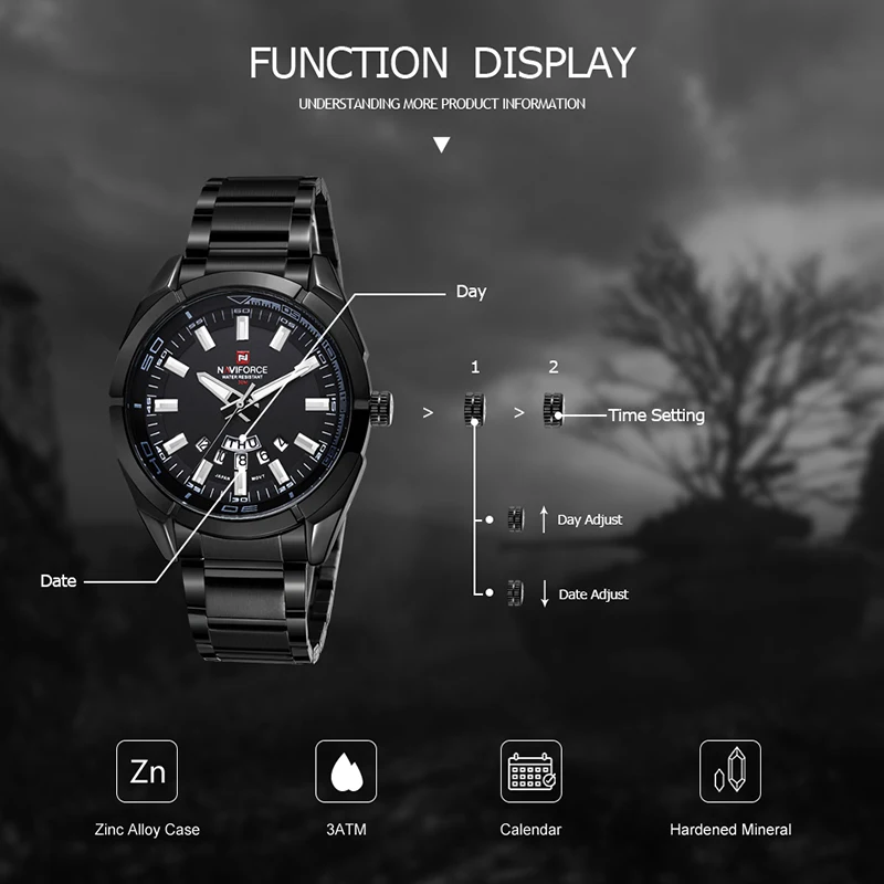 Часы наручные NAVIFORCE Мужские кварцевые полностью стальные брендовые Роскошные