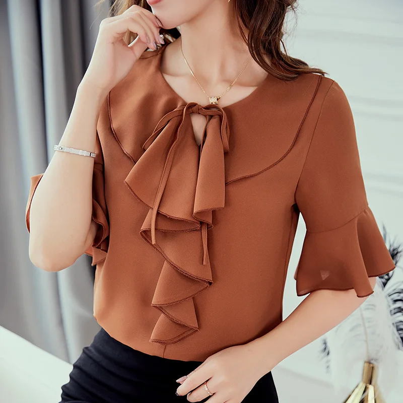 2019 оборками летние рубашки Для женщин Новинка футболки белый тонкий нижняя