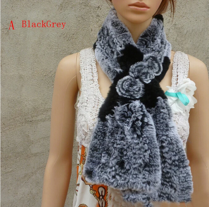 Женский шарф из меха кролика Рекс зимний теплый натурального с цветами TFP576 2019|rabbit
