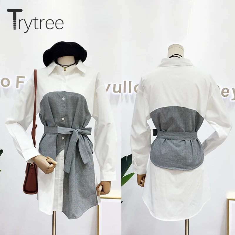 Женское лоскутное платье-рубашка Trytree офисное Повседневное платье выше колена с