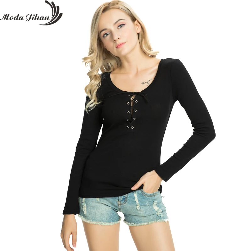 Moda Jihan осенние женские рубашки с длинным рукавом приталенные на шнуровке круглым