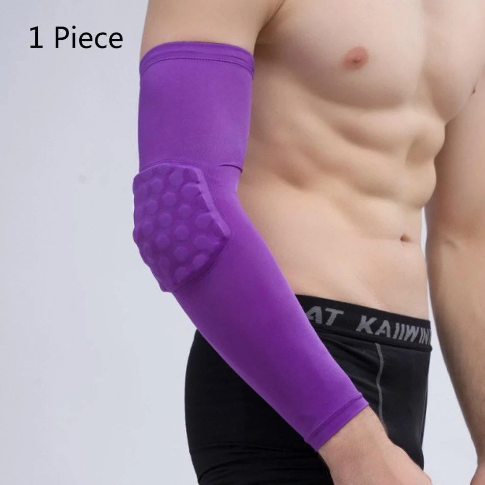 Purple REXCHI 1 PC Honeycomb Sports Elbow Support Training Brace Protective Gear Elastic Arm Sleeve Bandage Pads Basketball Volleyball - Цвет: Purple