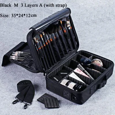 Black M 3 Layers A Женский высококачественный органайзер для профессионального макияжа Bolso Mujer косметический чехол большой емкости сумка для хранения разборка чемоданы - Цвет: Black M 3 Layers A