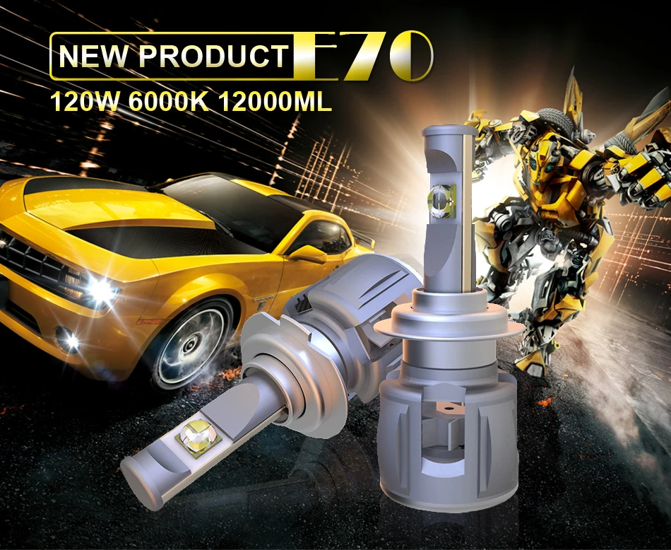 HLXG 2 шт. E70 H4 H8 H11 9005 HB3 9006 D1S D2S H7 светодиодный фары комплект Canbus объектив лампы ETI-70 чипы 6000 К 12000LM 120 Вт/пара