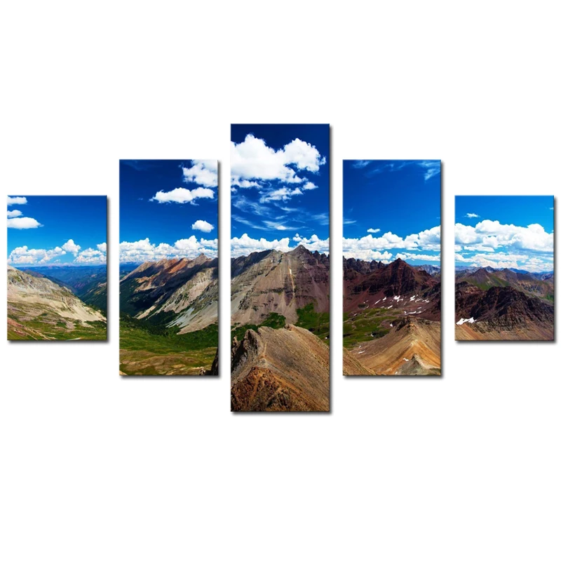 5 Panels HD White Clouds BLUE SKY Mountain Canvas Print Painting Artwork Wall Decorative Unframed For Living Room Decor | Дом и сад