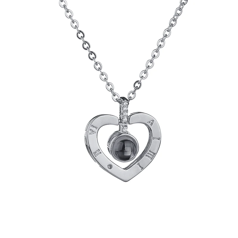 silver heart Новое поступление Розовое золото и серебро 100 языков I love you Проецирование ожерелье воспоминания о романтической любви свадебное ожерелье - Окраска металла: silver heart