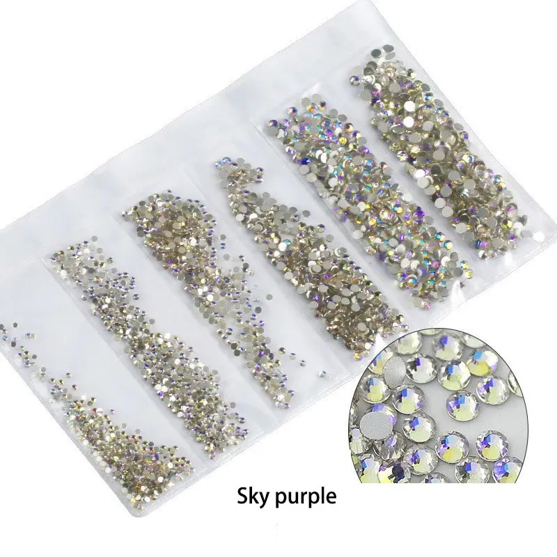 Sky purple Стразы с плоской задней стороной, стразы для костюма, клей на кристаллах, без горячей фиксации, SS4~ SS14, паяльник на Стразы, ожерелье из ткани, декор для ногтей - Цвет: Sky purple
