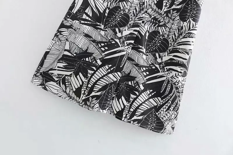 2019 Женская винтажная печать листьев Платье рубашка элегантное с короткими