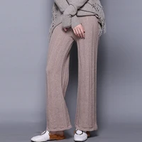 100 cashmere straight pants women pleated mid elastic waist 3 colors full length casual pants simple design 2018 new fashion