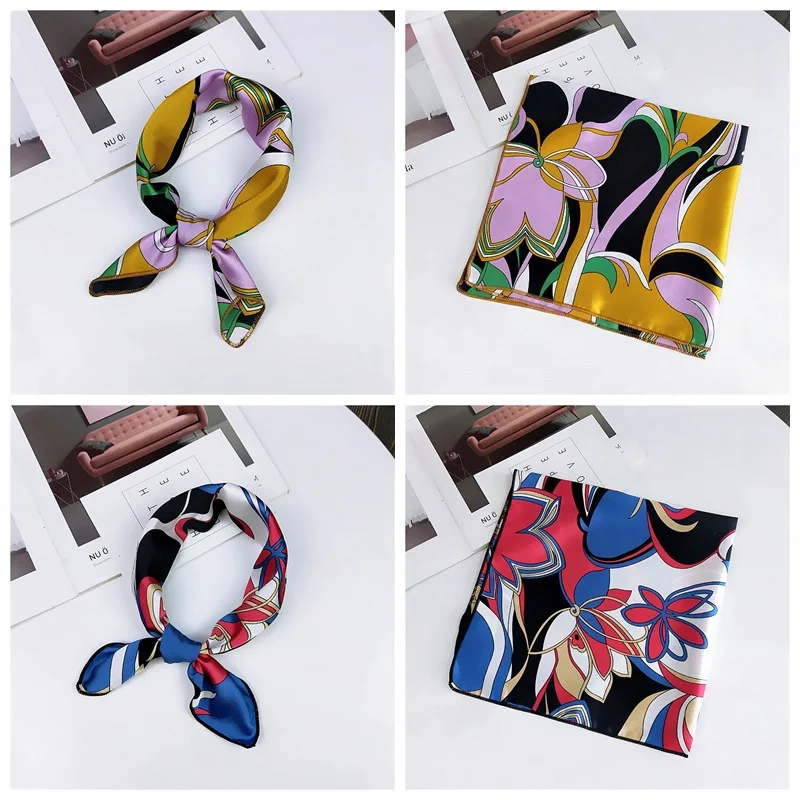 fashion Square Scarf Hair Tie Band Party Women Elegant Small Vintage Skinny Retro Head Neck Silk Satin Scarf, square scarves