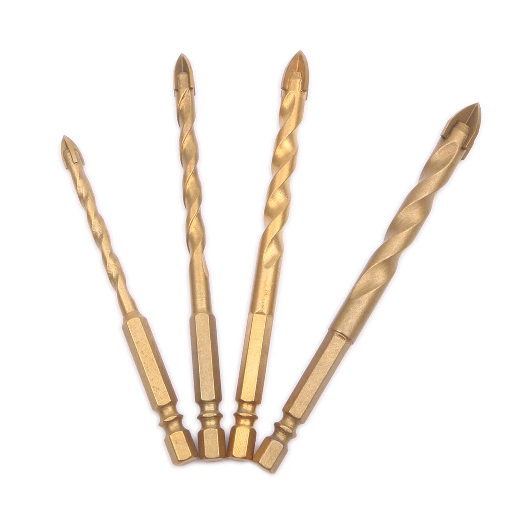 Долото для керамической плитки, мрамора и стекла на шестигранный хвостик с керамической крестообразной головкой, покрытое титаном 6/8/10/12 мм.