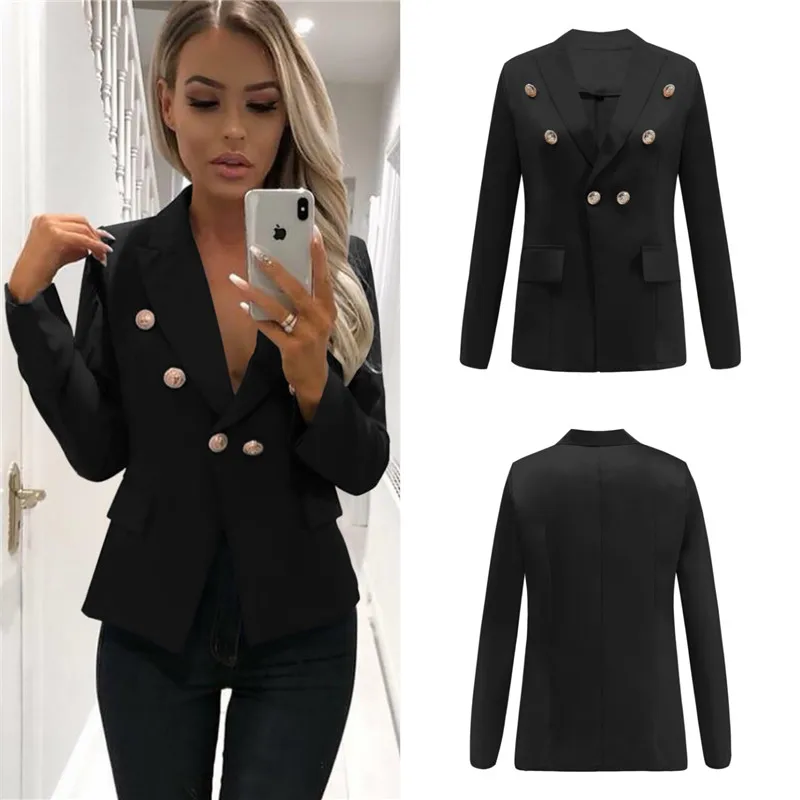 

2019 Spring Autumn Women Blazers Jackets Thin Long Sleeve Double Breasted Slim Basic Jackets Business Blazer Lady Outerwear M194