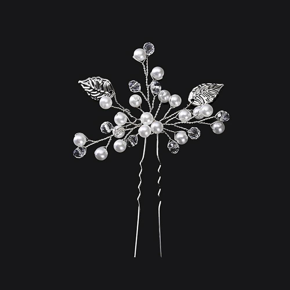 1 шт. металлический U образный жемчуг Кристалл Цветочный шпильки листья заколка