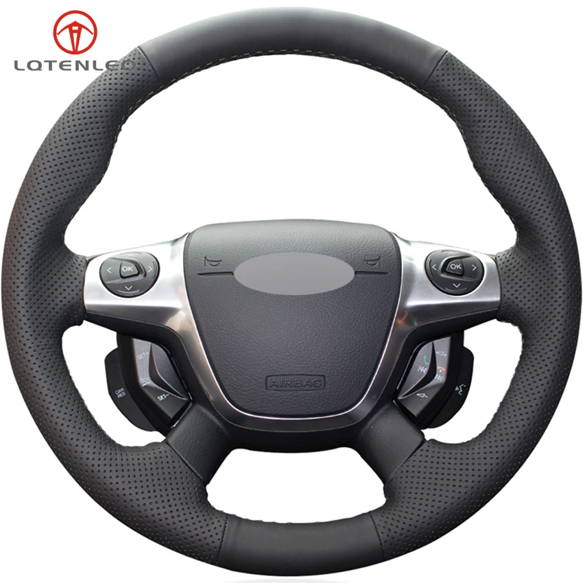 LQTENLEO черная искусственная кожа чехол на руль для Ford Focus 3 2011- KUGA Escape 2013- C-MAX 2011- Transit