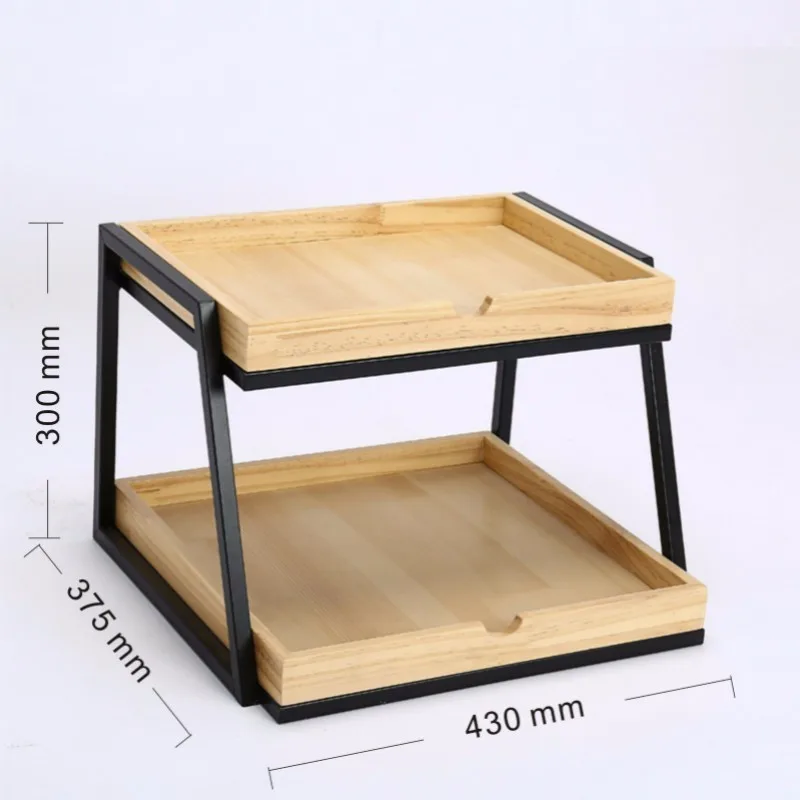 Two-layer pine steel frame pastry cake cake bakery baking showcase in the island cabinet display soft furnishings - Цвет: N02