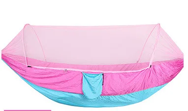 Pink Blue Открытый 2 человек Быстрое открытие приносить москитная сетка гамак парашют лагерь защиты от комаров Hamac - Цвет: Pink Blue