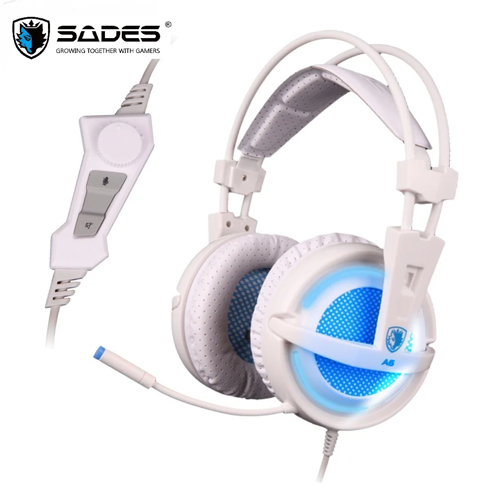 SADES A6 Virtual 7,1 стерео объемная игровая гарнитура USB наушники светодиодный наушники - Цвет: White Blue