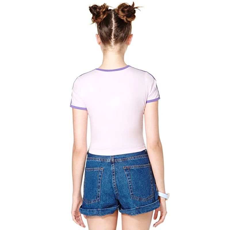 Haoduoyi Brand 2018 Letters Printed Women Pink Sweet Cotton Crop Tops O-Neck Short Sleeve Elastic Soft Female Tees Lady | Женская одежда