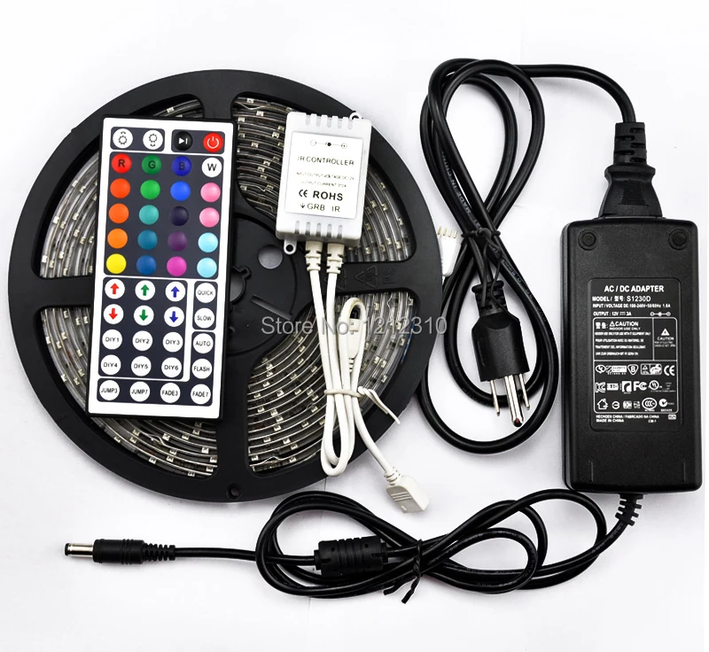 

NEW!!! Waterproof 300leds RGB 3528 SMD LED Strip Light + Remote Control 44key + Adapter 12V 3A by FEDEX