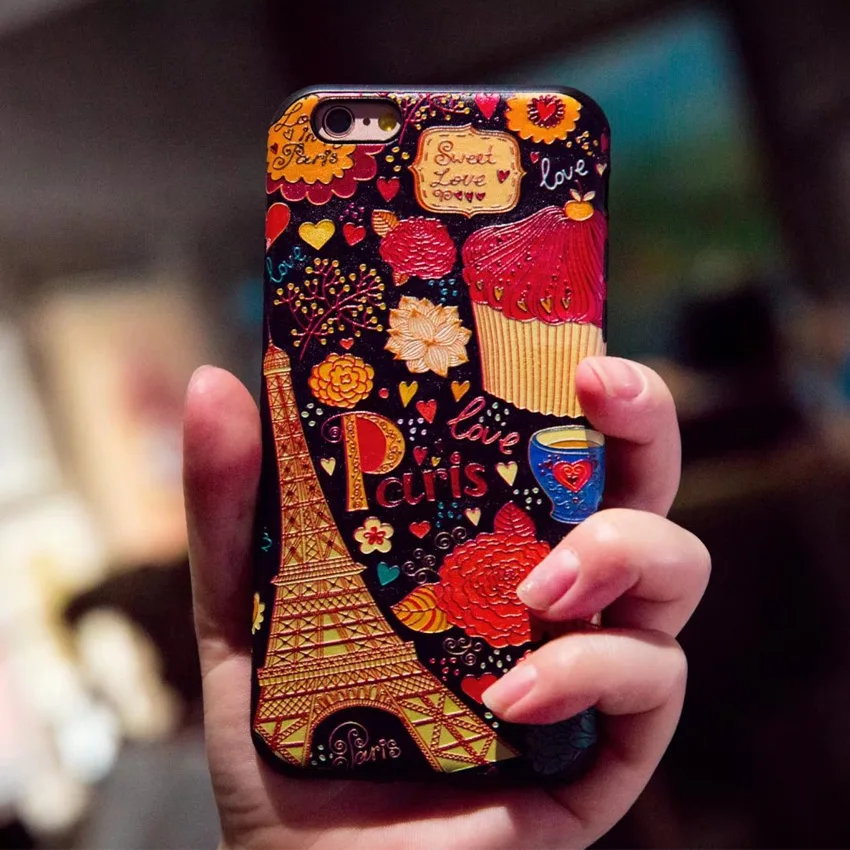 LPWZHMG 3d Relief Flower Cover Back Case For iphone 6 6s 7 plus Cute Soft TPU Silicone Matte Phone Cases Anti-knock Fitted |
