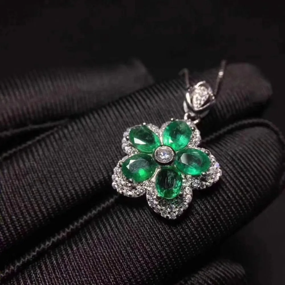 Фиделия натуральный 4*5 мм колумбийский изумруд подвески Серебро s925 пробы цветы