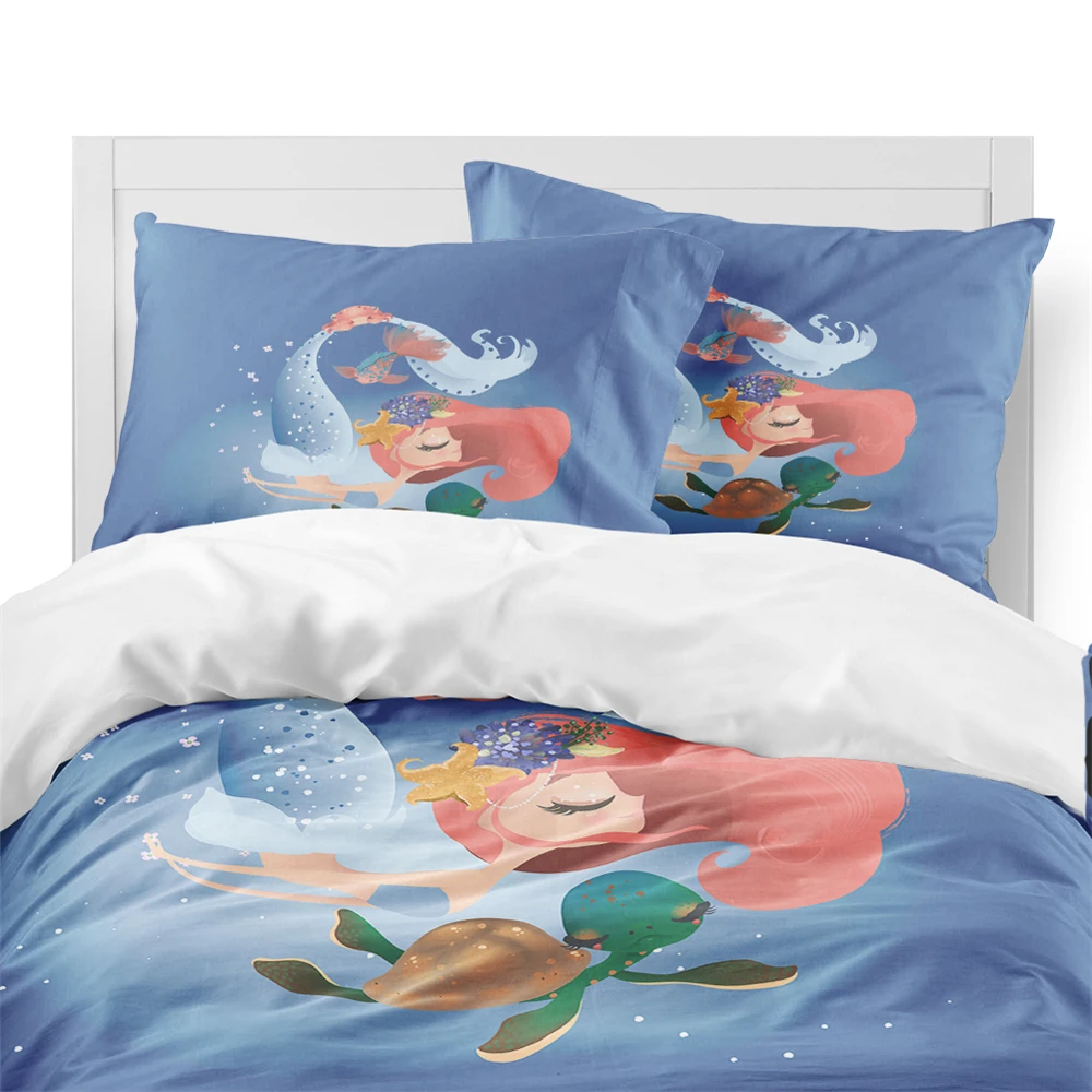Комплект постельного белья с рисунком Русалочки черепахи голубого океана